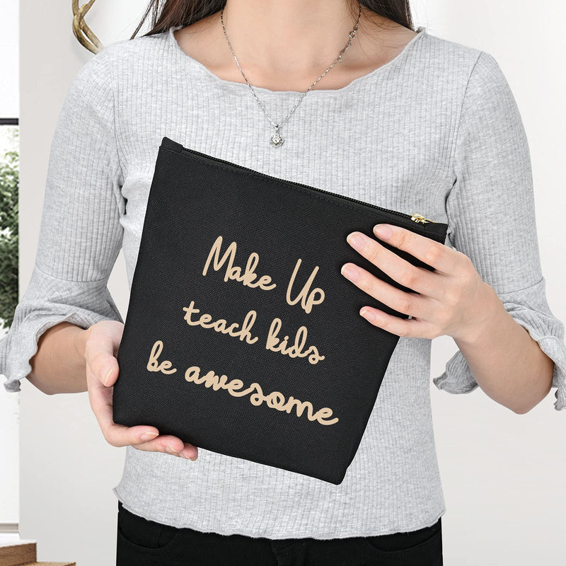 [Australia] - Make Up Teach Kids Be Awesome -Gift For Teacher Mom Wife -Makeup Bag And Rose Gold Mirror Gift -Set Of 2 