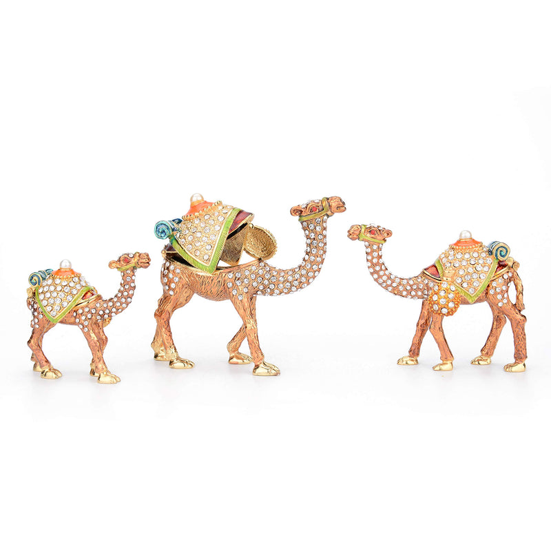 [Australia] - Furuida A Family of three Brown Camels Enameled Jewelry Trinket Box with Hinged Classic Animal Ornaments Luxurious Gift for Home Decor 