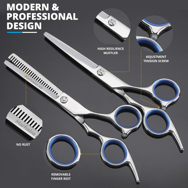 [Australia] - MarhabaAS Professional Hair Scissors Set-10Pcs Home & Salon Scissors, Stainless Steel Thinning Shears - The Only Premium Hair Cutting Scissors Set to Come with a Feather Razor 