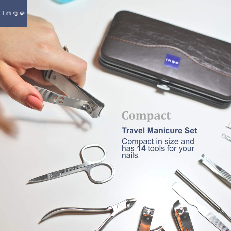 [Australia] - Inge Manicure Pedicure Set | Nail Manicure Kit | Nail Cutter Kit | Cuticle Remover | Clippers | Nail Clipper Set for Men and Women Travel - Cased 14 Pieces 