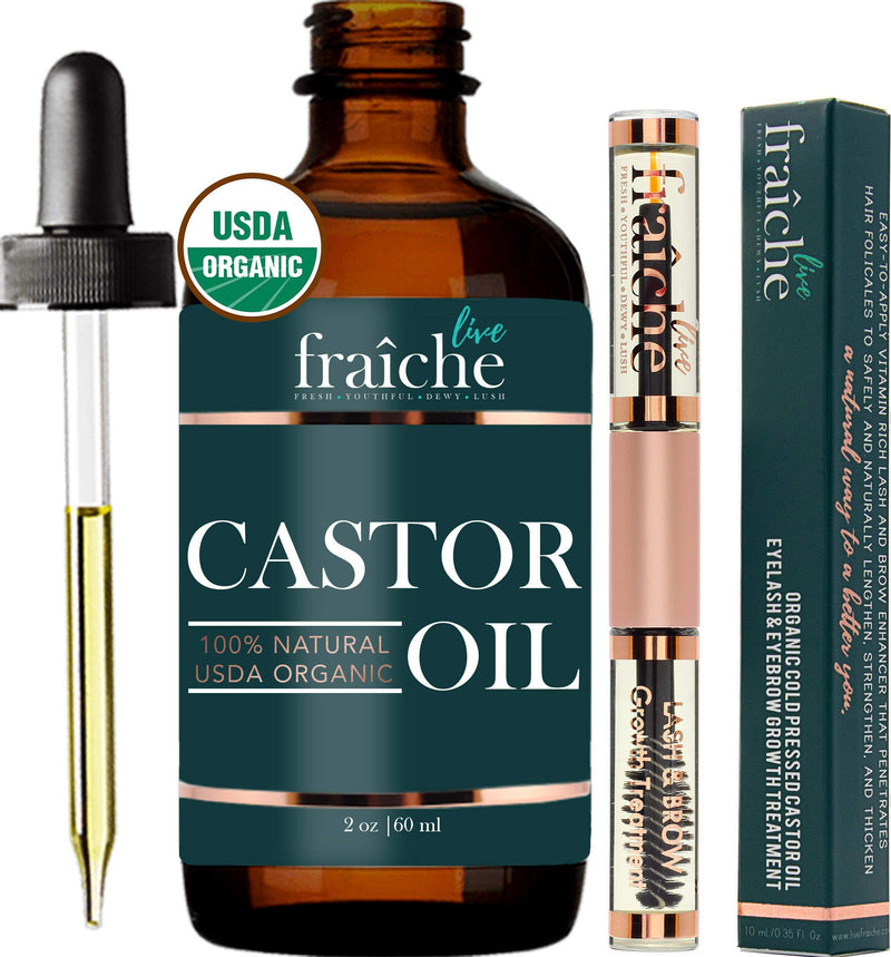 [Australia] - Castor Oil (2oz) + Custom Mascara Tube USDA Certified Organic, 100% Pure, Cold Pressed, Hexane Free by Live Fraiche. Stimulate Growth for Eyelashes, Eyebrows, Hair. Lash Growth Serum. Brow Treatment 