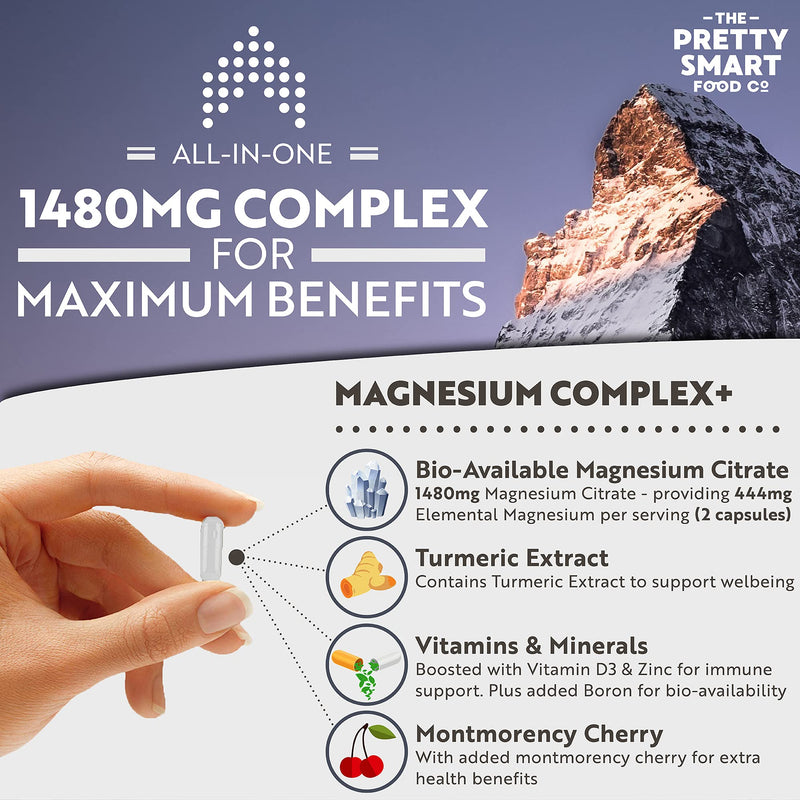 [Australia] - Magnesium Citrate 1480mg – 180 Vegan Magnesium Capsules not Magnesium Tablets – with Turmeric, Zinc, Vitamins D3 & B6 - High Absorption Premium Magnesium Supplements – 90 Day Supply – UK Made 