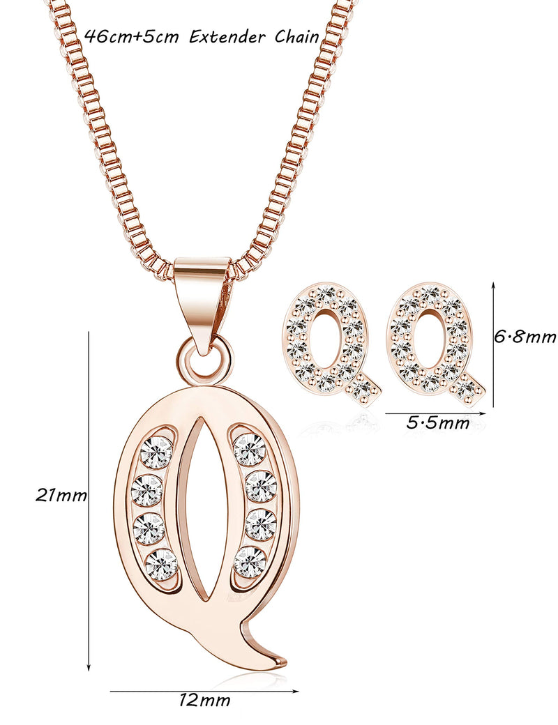 [Australia] - ORAZIO Initial Necklace Earrings for Women Girls Alphabet Letter A-Z Pendant Necklace Stud Earrings Jewelry Set Q 