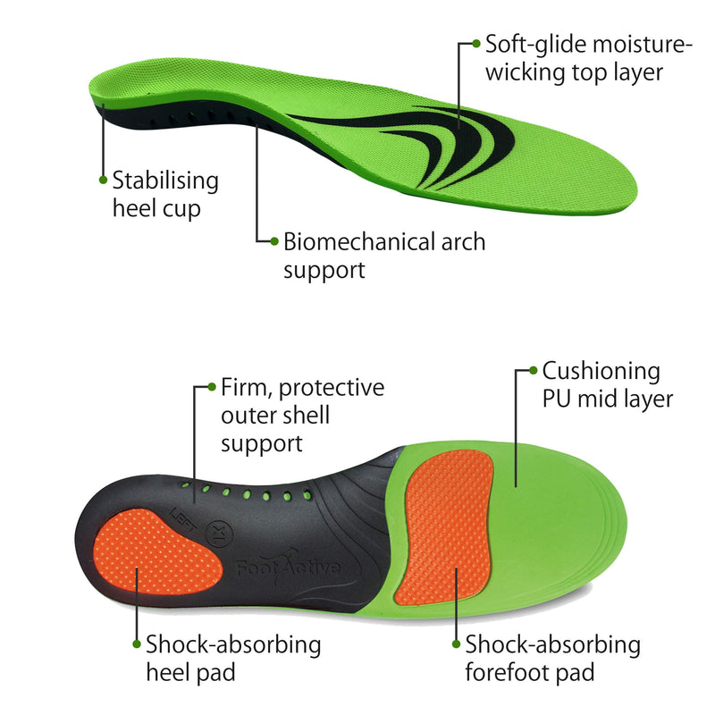 [Australia] - Orthotic Sports Insoles by FootActive | NHS - Approved | High Impact Advanced Orthotic Arch-Support Insoles for Sports, Athletics, Leisure, Work & Play | Relieves Plantar Fasciitis & Heel Pain 3/4.5 UK 