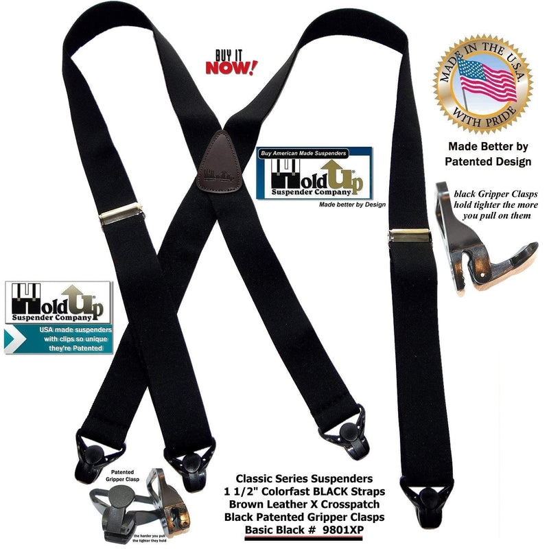 [Australia] - HoldUp Brand Classic Series Basic Black Suspenders with Black Gripper Clasp 