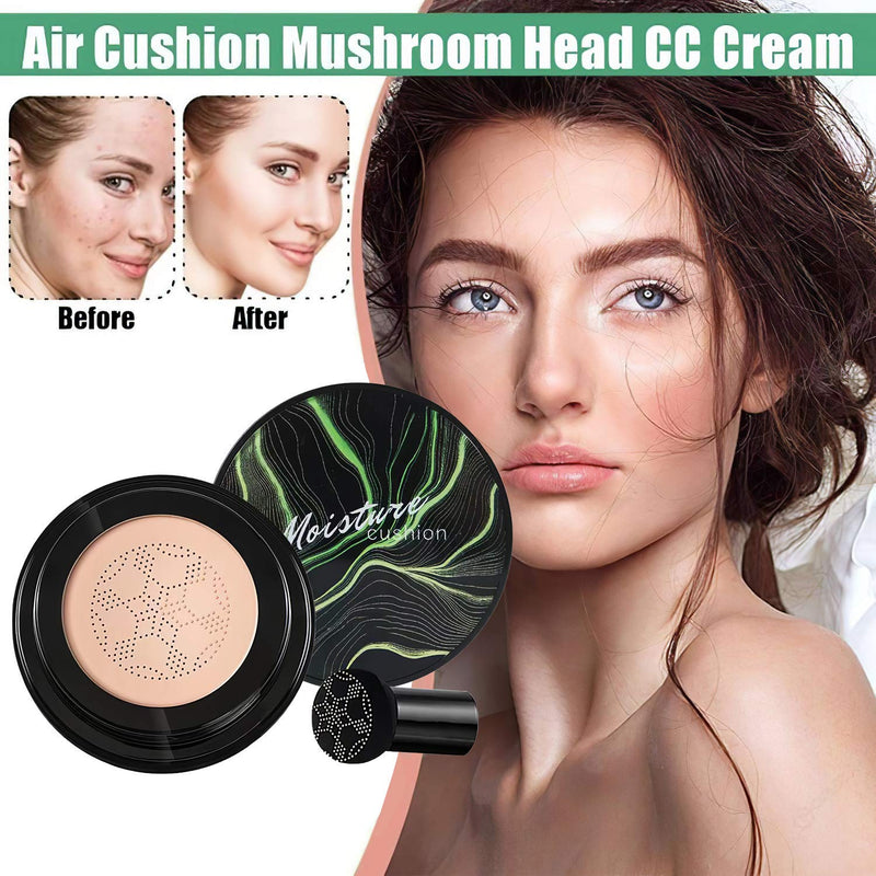 [Australia] - Mushroom Head Foundation,Air Cushion CC Cream BB Cream, Moisturizing Concealer, Bright Makeup Base Long Lasting with Mushroom Makeup Sponge, Easy to use, Package may vary 