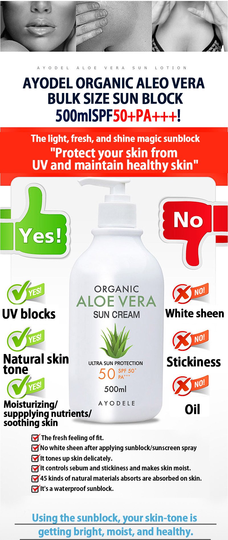 [Australia] - Ayodele Aloe Vera SPF50+ PA+++ Body and Face Sunscreen 16.9 oz 