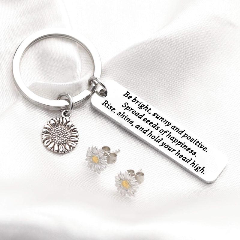 [Australia] - FUSTMW Sunflower Charm Keychain Be Bright Sunny and Positive Sunflower Quote Inspirational Gift keychain earring set 