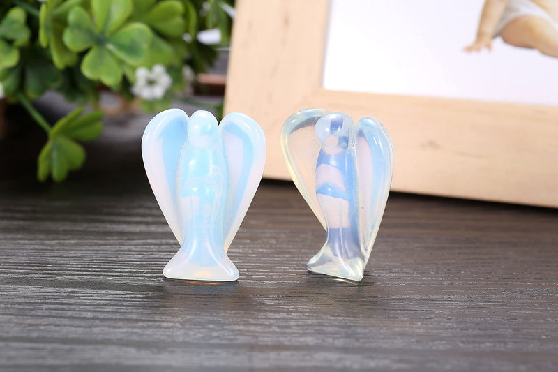 [Australia] - CrystalTears 2pc Caved Guardian Angel Natural Rose Quartz/Opalite Reiki Healing Statue Fengshui Figurine 1.5" 