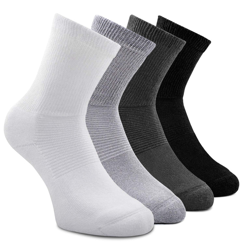[Australia] - Busy Socks 4 Pack Non-binding Diabetic Socks for Men Women, Loose Top Crew Cotton Thick Cushion Socks 4 Pairs Black/White/Dark Gray/Light Gray X-Large-XX-Large 