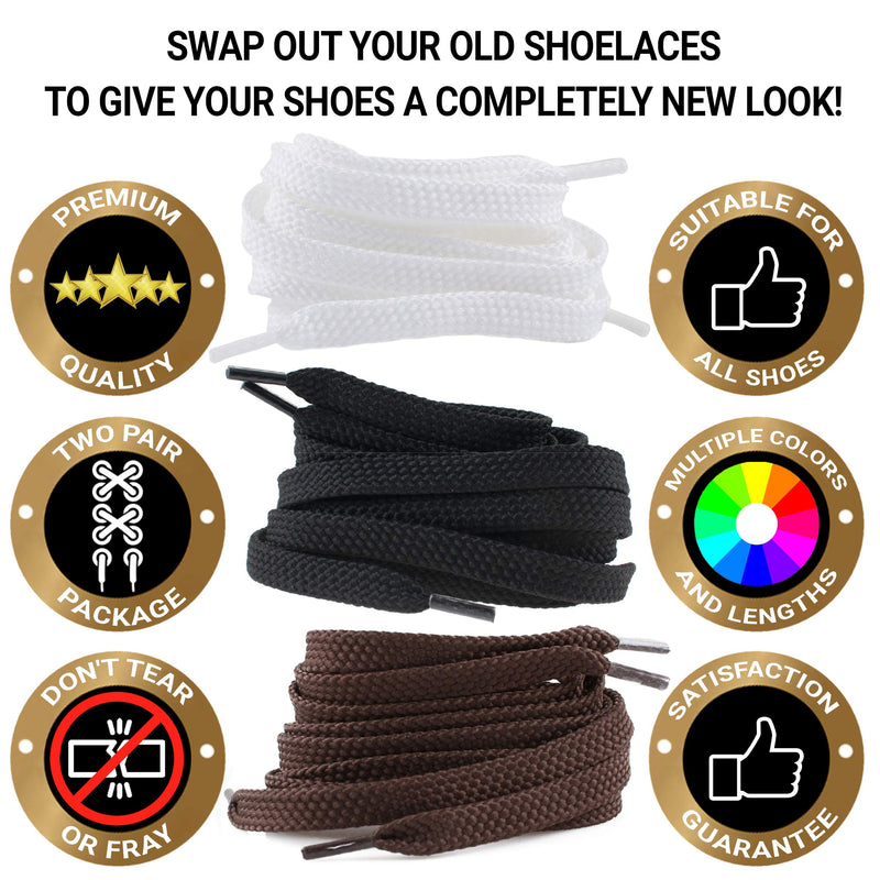 [Australia] - Flat Shoelaces (2 Pairs) Quality Durable Wide(9mm) Shoe Laces for Sneakers and Trainers Shoes 100 CM Black 