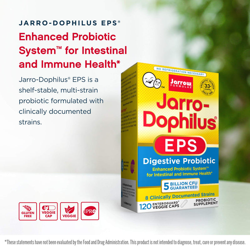 [Australia] - Jarrow Formulas Jarro-Dophilus EPS - 5 Billion Viable Organisms Per Serving - 120 Enteric Coated Veggie Caps - Multi-Strain Probiotic - Intestinal & Immune Health - Up to 120 Servings 5 Billion CFU 120 Count (Pack of 1) 