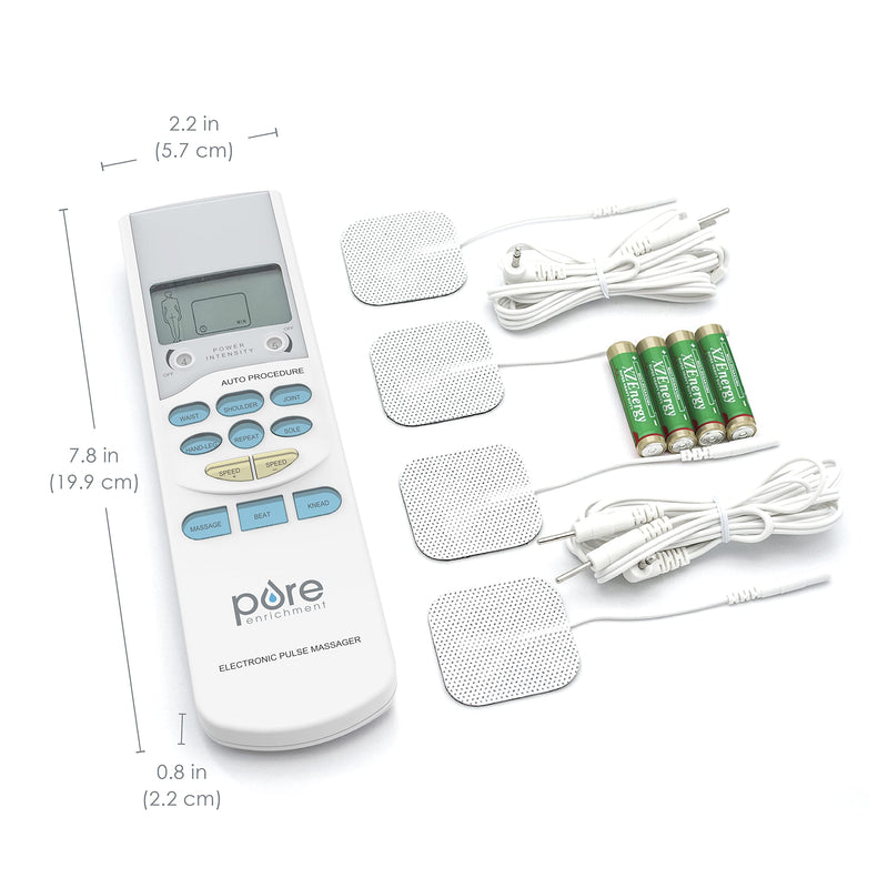 [Australia] - Pure Enrichment PurePulse TENS Electronic Pulse Stimulator Featuring Comprehensive LCD Screen, 6 Programs, 3 Massage Settings, and 2 Channels - Includes 4 AAA Batteries + 4 Reusable Electrode Pads 