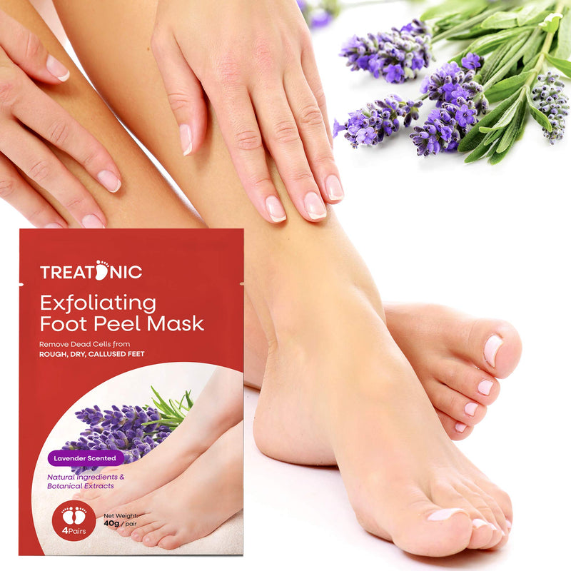 [Australia] - Treatonic Foot Peel Mask -4 Pairs- Exfoliating Peeling Away Calluses and Dead Skin Cells, Smooth and Soft Skin, Repair Rough Heels For Men & Women Lavender 