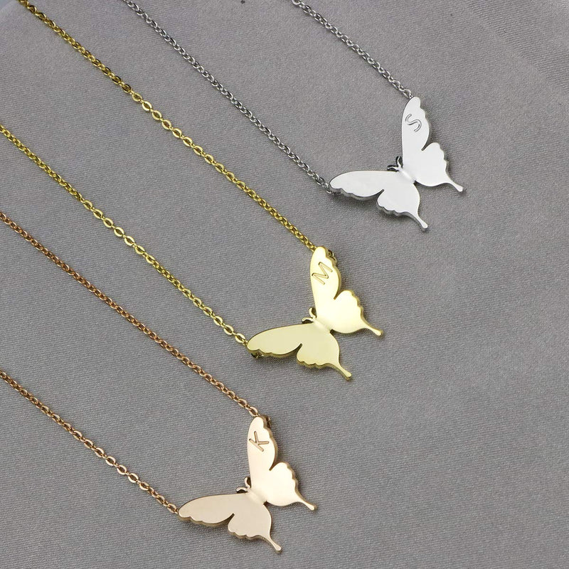 [Australia] - Joycuff 18K Gold Dainty Butterfly Necklaces for Women Tiny Pendant Cute Stainless Steel Jewelry Delicate Personalized Initial Charm Minimalist Necklace Gold Butterfly C 