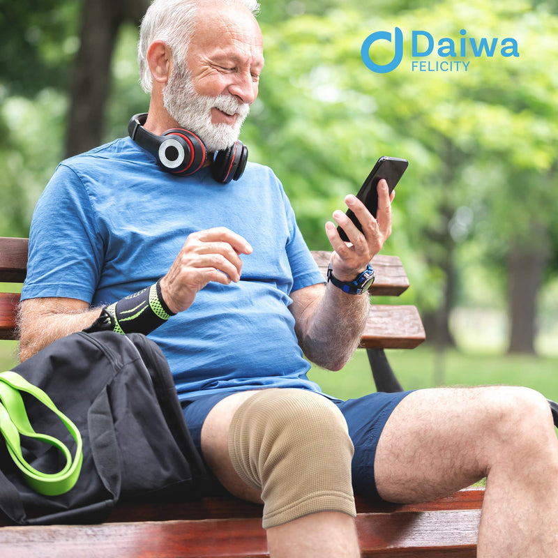 [Australia] - Daiwa Felicity Knee Compression Sleeve for Pain Provides Uniform Support to The Entire Knee – Magnetic Brace for Arthritis, Joint Pain, and Injury Recovery Fits Men and Women, Beige Medium (Pack of 1) 