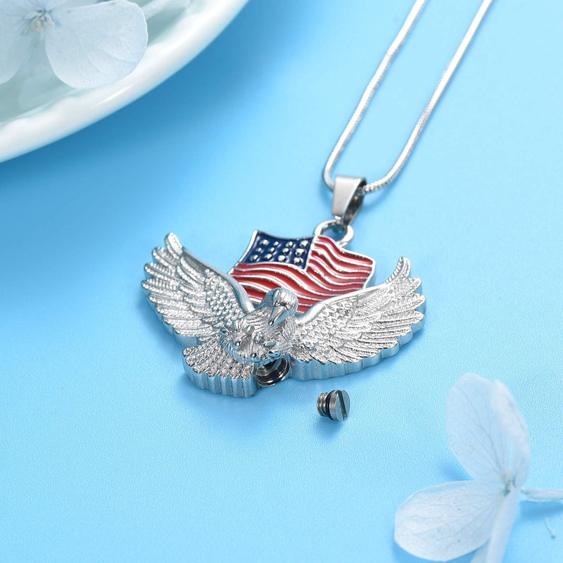 [Australia] - Cremation Jewelry For Ashes For Men The Stars and the Stripes With Eagle Memorial Urn Necklace Keepsake Pendant Silver tone 