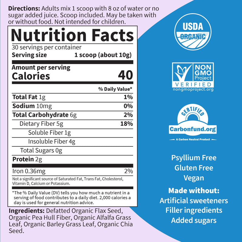 [Australia] - Garden of Life Organic Unflavored Fiber Powder Detox Blend with Chia, Alfalfa & Barley for Herbal Cleanse, Gut Health Support - Detoxifiber - Non-GMO, Gluten-Free, Psyllium Free, Vegan, 30 Servings 