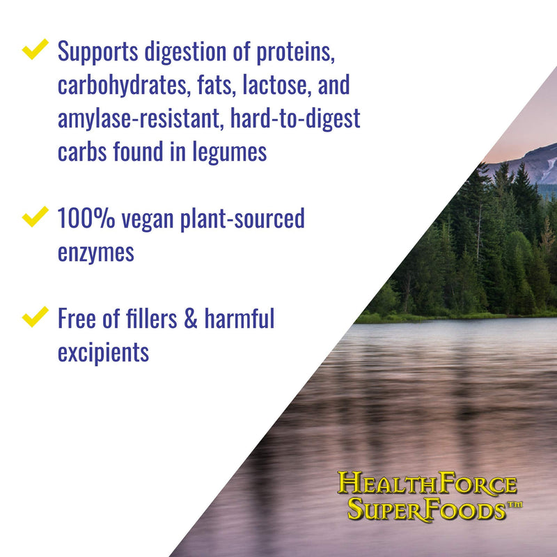 [Australia] - HealthForce SuperFoods Digestion Enhancement Enzymes - 120 VeganCaps - All-Natural, Plant-Sourced Enzyme Supplement - Promotes Healthy Gut - Gluten Free - 30 Servings Standard Packaging 