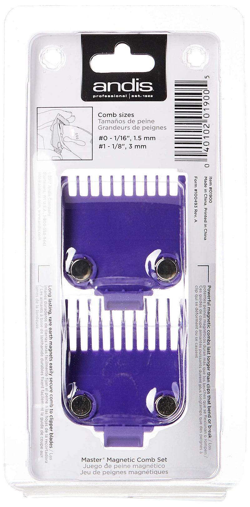 [Australia] - Andis 01900 Master Magnetic Comb Set - Dual Pack (2pcs), Purple Sizes 0, 1 