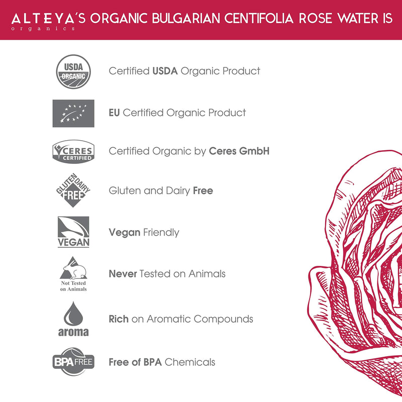[Australia] - Alteya Organic Centifolia Rose Water Spray 240ml Glass bottle- 100% USDA Certified Organic Authentic Pure Rosa Centifolia Flower Water Steam-Distilled and Sold Directly by the Grower Alteya Organics 