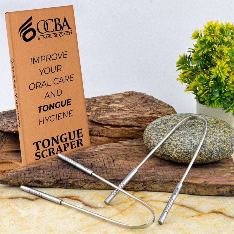 [Australia] - OCBA 2 Pack Tongue Scraper for Oral Health Natural Silver Tongue Cleaner Rustproof Use After Toothbrush for Fresh Breath Stainless Steel 
