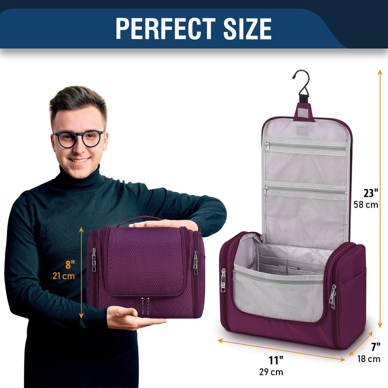 [Australia] - Mossio Hanging Toiletry Bag - Extra Large Capacity Waterproof Cosmetic Makeup Travel Organizer with Sturdy Hook Purple 