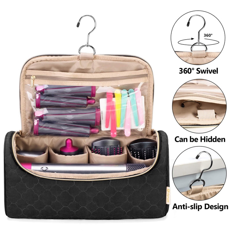 [Australia] - YARWO Travel Case Compatible with Dyson Airwrap Complete Styler and Attachments, Portable Storage Bag with Hanging Hook for Hair Curler Accessories, Black (PATENTED DESIGN) 