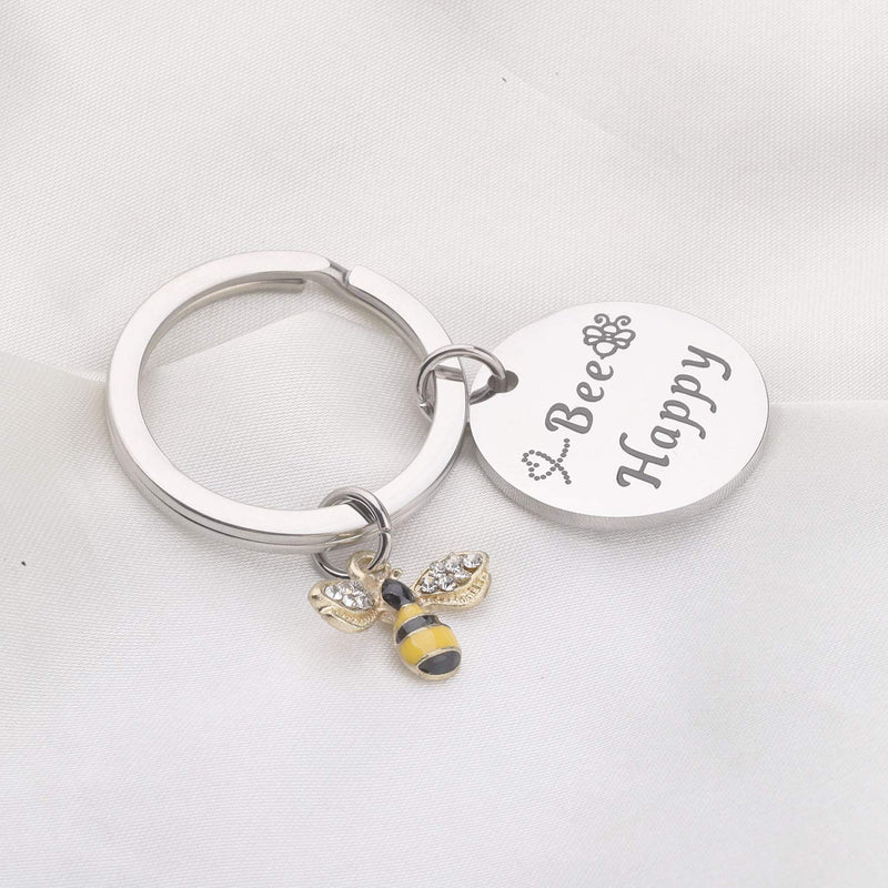 [Australia] - bobauna Bee Happy Keychain with Bumble Bee Chram Bee Jewelry Motivational Gift for Friend Family 