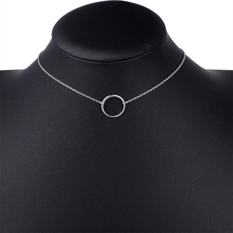 [Australia] - S925 Sterling Silver Dainty Simple Choker Necklace,Rolo Chain,Adjustable 13 inches to 16 inches 01_Circle choker 