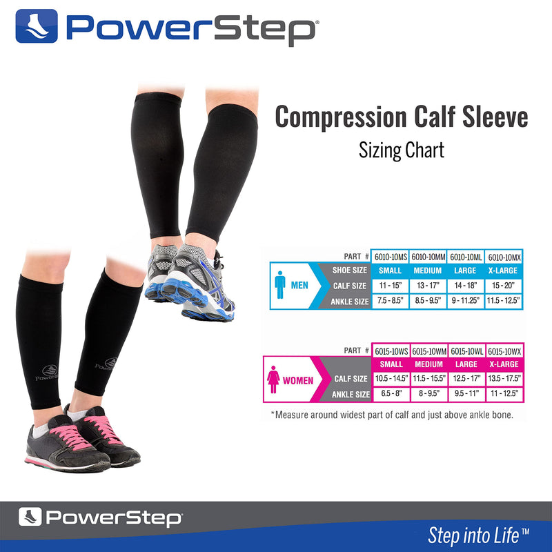 [Australia] - Powerstep Compression Calf Sleeve, 15-20mmHG Gradient Compression, Pain and Discomfort Relief, Improved Performance and Recovery, for Men and Women, Black, Women's Extra Large 