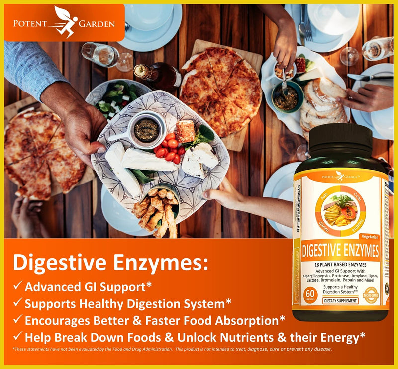 [Australia] - Digestive Enzymes 18 Plant Based Enzyme Supplements - amylase lipase bromelain Supplement, Protease, lactase Enzyme & Other Enzymes Supporting Healthy Digestion & Nutrient Absorption 60 Caps 