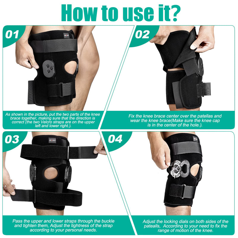 [Australia] - NEENCA Hinged Knee Brace, Adjustable Knee Immobilizer with Side Stabilizers of Locking Dials, Medical ROM Knee Brace Support for Knee Pain, Arthritis, ACL,PCL, Meniscus Tear, Injuries/Post OP Recovery 