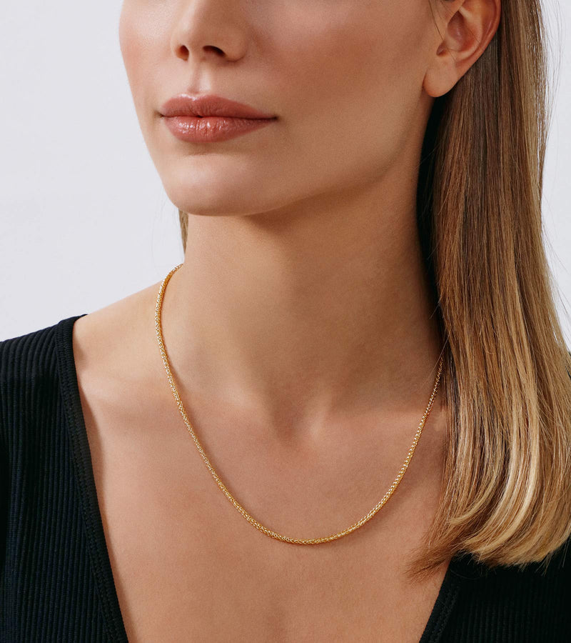 [Australia] - Jewelry Atelier Gold Chain Necklace Collection - 14K Solid Yellow Gold Filled Round Wheat/Palm Chain Necklaces for Women and Men with Different Sizes (2.5mm, or 3.2mm) 18.0 Inches 2.5mm width 