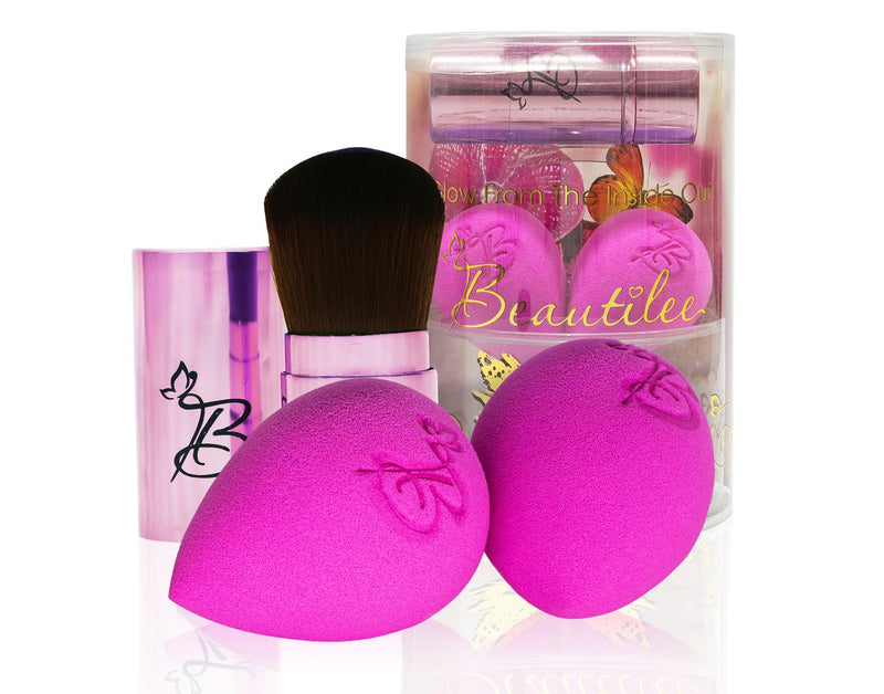 [Australia] - Beautilee Makeup Blending: Blend Like a Pro with This 3 Piece Beauty Kit of 2 Soft Sponges and 1 Soft Powder Brush in 2 Color Choices Plus Instructions PINK BRUSH 