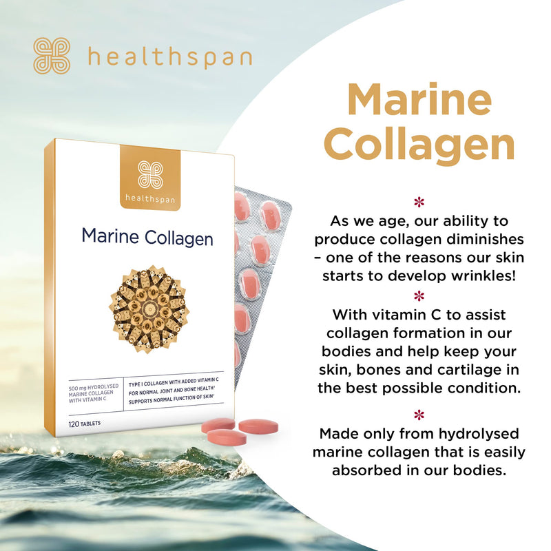 [Australia] - Healthspan Marine Collagen 500mg (120 Tablets) | Hydrolysed Type I Marine Collagen | Support Your Skin, Bones & Joints | Added Benefits for Skin & Beauty | with Vitamin C 