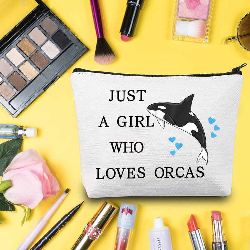 [Australia] - LEVLO Funny Killer Whale Cosmetic Bag Animal Lover Gift Just A Girl Who Loves Orcas Makeup Zipper Pouch Bag Orca Whale Lover Gift For Women Girls (Who Loves Orcas) 