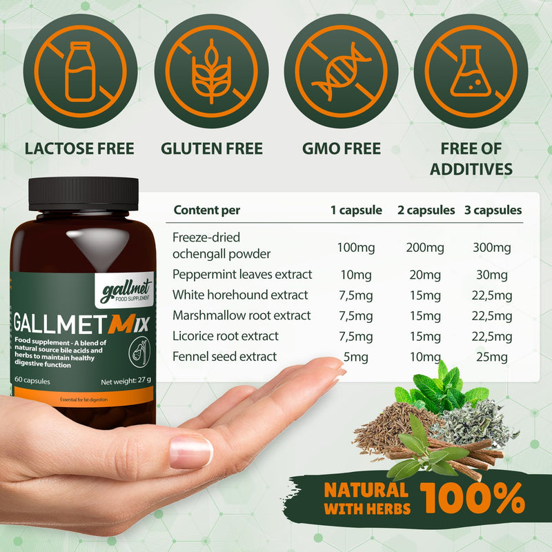 [Australia] - GALLMET Mix 60x Ox Bile 100mg Bile Salt with 37.5mg Herbs Naturally can Support After Gallbladder Removal - Digestive Problems - Fat Digestion and Gallstone - from UK 