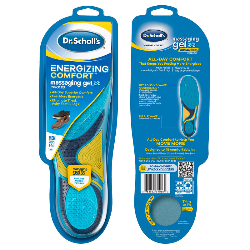 [Australia] - Dr. Scholl’s Comfort and Energy Massaging Gel Insoles, Men’s Size 8-14, 1 Pair 1 pair, Men's 8-14 
