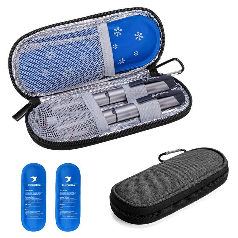 [Australia] - YARWO Insulin Cooler Travel Case, Single and Double Layer Diabetic Travel Case with 4 Ice Packs Bundle for for Insulin Pens, Blood Glucose Monitors or Other Diabetes Care Accessories, Gray 