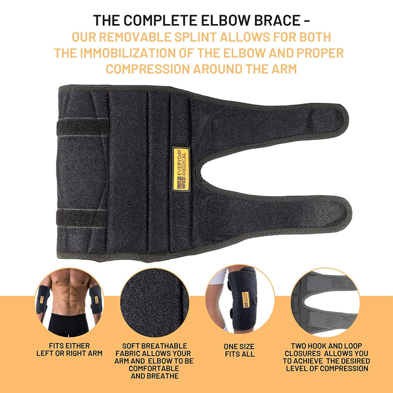 [Australia] - Everyday Medical Elbow Brace for Arthritis and Cubital Tunnel Syndrome I Elbow Immobilizer Splint for Tennis Elbow I Stabilizer Support Splint with Removable Splint I Fits Both Arms I Unisex | L/XL L/XL (Length: 9 IN) 