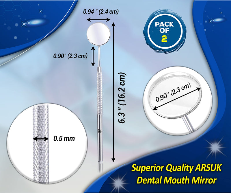 [Australia] - ARSUK Tooth Dental Mirror for Mouth - Dentist Mirror Tool with Stainless Steel Handle - Oral Teeth Inspection Mirror - Dental Instruments (2) 2 