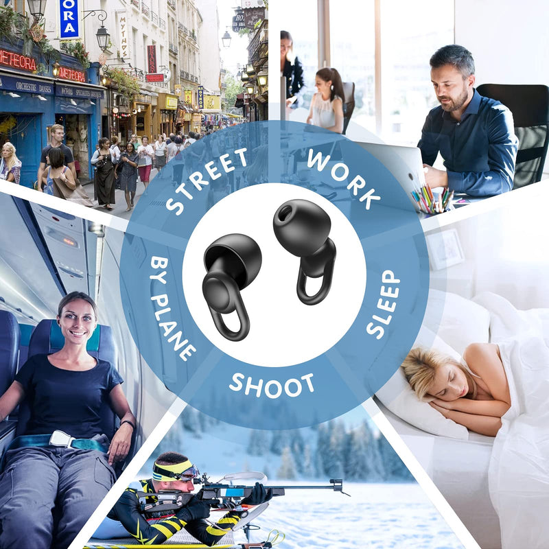 [Australia] - Silicone Ear Plugs for Noise Reduction - Reusable Soft Comfortable Earplugs for Sleeping,Noise Sensitivity & Flights -16 Ear Tips in XS/S/M/L, with 2 Travel Boxes - 33dB Noise Cancelling (Black) Black 
