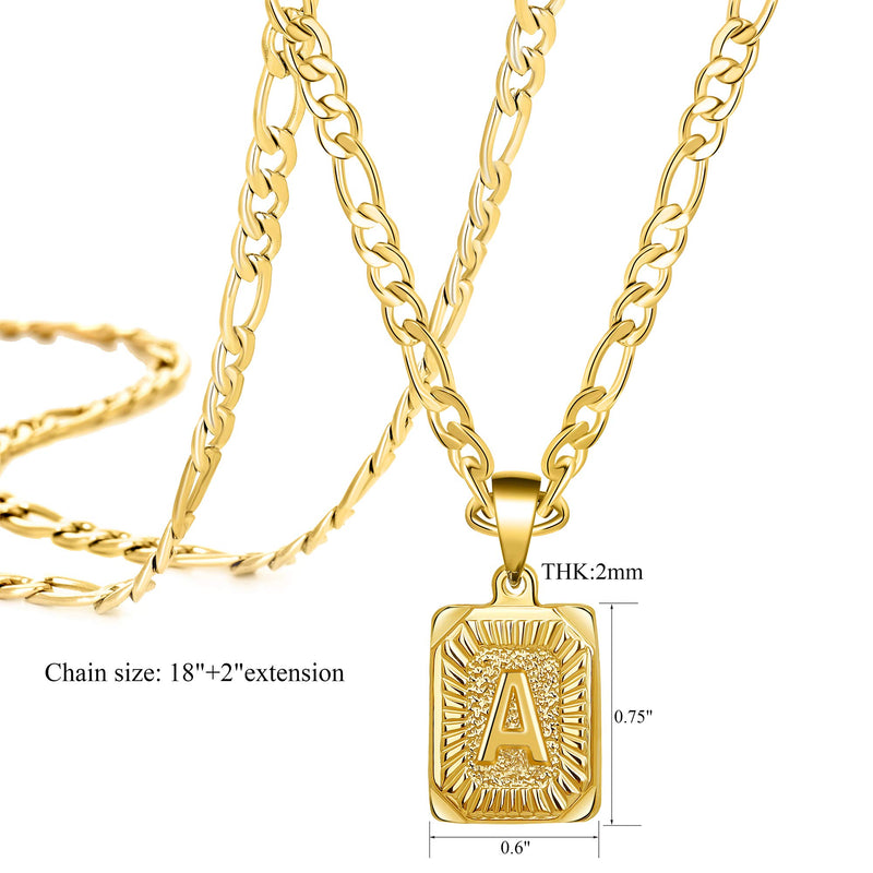 [Australia] - Joycuff 18K Gold Initial Necklaces for Women Men Teen Girls Best Friend Fashion Trendy Figaro Chain Square Letters Stainless Steel Pendant Necklace Personalized 26 Alphabets Length 18 20 22 24 Inches 18.0 Inches A 