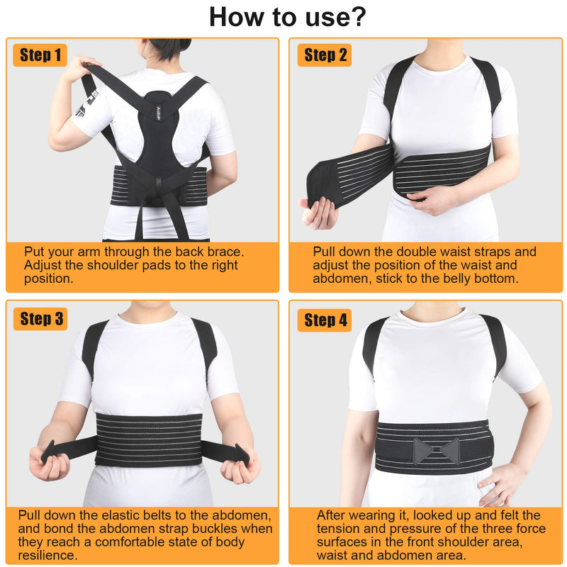 [Australia] - Aollop Posture Corrector Men Back Brace Back Support with Breathable Adjustable Elastic Bands Support Bars Posture Improve Back Pain Association Lower Lumbar Relief Waist 27'- 51' Black 