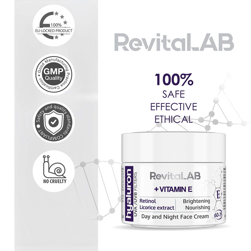 [Australia] - RevitaLAB Hyaluron Anti-Ageing Day and Night Cream, Enriched with Vitamin A (Retinol) Vitamin E, Liquorice Root Extract, Hyaluronic Acid and UV Filters, for Ages 60 – 75, 50 ml 50 ml (Pack of 1) 