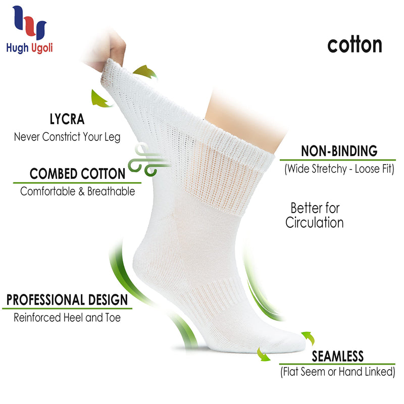 [Australia] - Hugh Ugoli Women Semi Cushion Socks, Diabetic, Loose Fit, Ankle, Soft Cotton, Seamless Toe 3 Pairs, Shoe Size: 6-9/9-12 White 