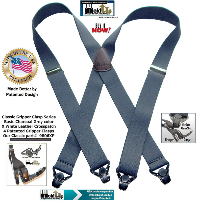 [Australia] - Classic Series HoldUp Suspenders Basic Charcoal Grey X-Back 