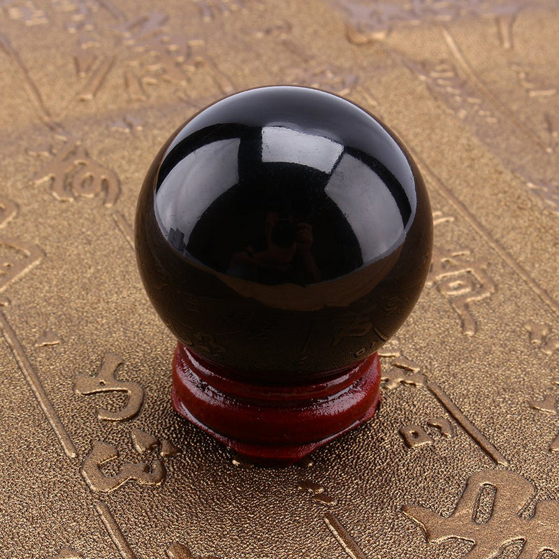 [Australia] - Hztyyier 40mm Natural Crystal Ball, Black Obsidian Crystal Ball Decorative Ball Fortune Telling Ball with Wooden Stand 