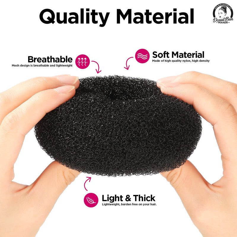 [Australia] - Black Hair Bun Donut Set, Teenitor 4pcs Hair Buns Shaper with 20pcs Hair Pins for Ballet Bun Maker, Hair Bun Donut Maker Chignon Doughnut Ring Style for Dancer Women(Extra-large, Large, Medium, Small) Black 